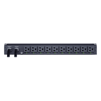 PDU ATS (Fuente Redundante Auto-transferible) Monitoreable, Para Distribución de Energía, 2 Entradas 120 Vca NEMA5-15P, Con 10 Salidas NEMA 5-15R, Horizontal 19in, 1UR 