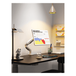 Brazo Ajustable para Monitor / 17" a 30" / Capacidad 9 kg / Rotación 360° / Inclinación +85° a -30° / Giro 180° / Resorte de Gas / Blanco