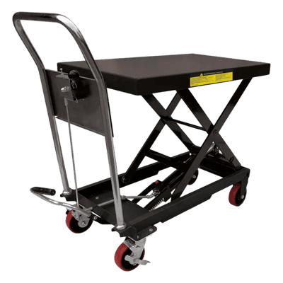 Mesa Elevadora Hidráulica / Capacidad 300 kg a 1 t / Elevación 100 cm (3.28 ft) / Ruedas de Poliuretano con Freno / Soporte de Tijera Doble / Pedal de Aproximación Rápida