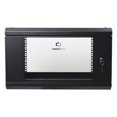 Gabinete de Pared 6U / 19in / 455 mm Profundidad / Cristal Templado / 80 kg Carga / 1.49 x 1.16 x 1.49 pies