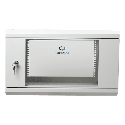 Gabinete de Pared 6U / 19" / Profundidad 455 mm (1.49 ft) / Cristal Templado / Carga 80 kg / Acero Reforzado