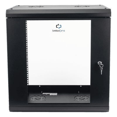 Gabinete de Pared / 12U / 19" / 455 mm Profundidad / Cristal Templado / 80 kg Carga / 1.99 x 2.04 x 1.57 pies