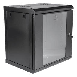 Gabinete de Pared / 12U / 19" / 455 mm Profundidad / Cristal Templado / 80 kg Carga / 1.99 x 2.04 x 1.57 pies