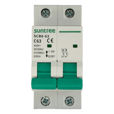 Interruptor Termomagnético / 2 Polos / 50 A / 400 Vca / Curva C / 6 kA / Riel DIN 35 mm