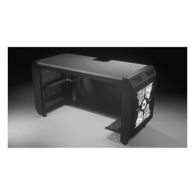 Consola Profesional para Monitoreo y Cómputo / Acero Laminado y Madera / Ranura para Base de Monitores / Tomacorriente 15A / Iluminación LED / 1.64 ft (0.5 m) de Profundidad