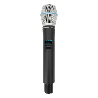 Micrófono Mano Inalámbrico EP-59H | Rango Frecuencia 470-510MHz, 540-590MHz, 640-690MHz, 807-830MHz | Potencia Salida ≥10dBm | Autonomía >10 Horas | Mute Automático por Caída | Display OLED | 7 Niveles Potencia Aju