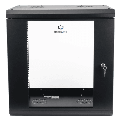 Gabinete de Pared 12U / Profundidad 455 mm (18 in) / Cristal Templado / Acero Reforzado / Carga 80 kg