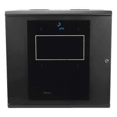 Gabinete de Pared Abatible / Rack 19" 12U / Ventana Cristal Templado / Apertura 120° / Laterales Removibles
