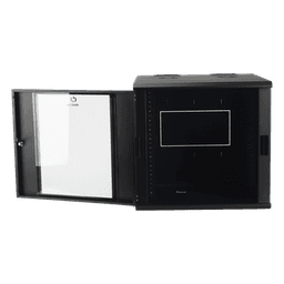 Gabinete de Pared Abatible / Rack 19" 12U / Ventana Cristal Templado / Apertura 120° / Laterales Removibles