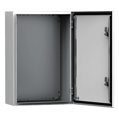 Gabinete Exterior / IP66 NEMA 4/12/13 / IK10 / 600x600x210 mm (23.6x23.6x8.3 in) / Acero 1.5 mm / Platina Montaje