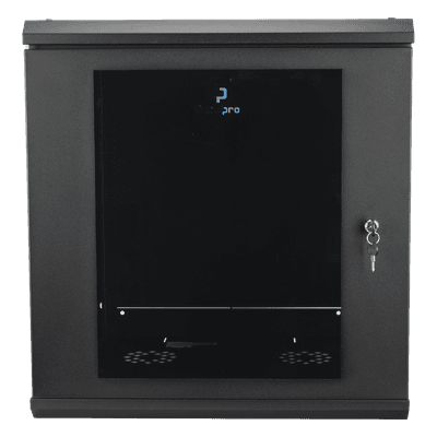 Gabinete Rack de Pared / 12 Unidades / 19 Pulgadas / Carga 100 kg / Vidrio Templado / Acero Calibre 18 / Ventilación Superior 120 mm