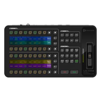 Controlador de Eventos Compacto / Pantalla Táctil 21.5" / Pantalla Inteligente 8" / 87 Botones LCD Programables / 4 Encoders y 8 Faders / HDMI 2.0 / 12G-SDI / Control MIDI y KVM