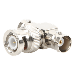 Adaptador en T para 50 Ohm de BNC Macho a Doble BNC Hembra, Maquinado, Níquel/ Oro/ Teflón.