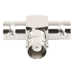 Adaptador Triple en T para 50 Ohm de BNC Hembra a Doble BNC Hembras, Níquel/ Plata/ Teflón.