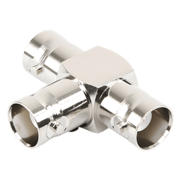Adaptador Triple en T para 50 Ohm de BNC Hembra a Doble BNC Hembras, Níquel/ Plata/ Teflón.