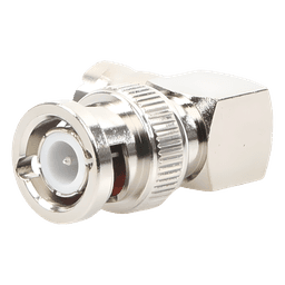 Adaptador RF / BNC Macho a Hembra / Ángulo Recto / 50 Ohm / Cuerpo Niquelado / Contacto Plateado / Aislante Teflón