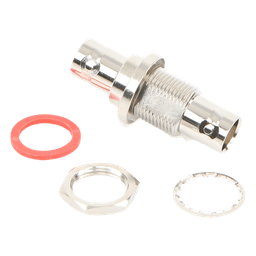 Adaptador Coaxial / Doble BNC Hembra / Montaje Chasis Hermético / D-Plano Frontal o Trasero / 50 Ω / Cuerpo Niquelado / Contacto Oro
