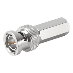 Conector BNC Macho de Ensamble Roscable (Hex.) en Sentido de las Manecillas de Reloj para Cable Coaxial RG-59/U, Níquel/ Oro/ Delrin.