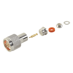 Conector RF N Macho / Ensamble por Rosca / Compatibilidad RG-58/U y RG-142/U / Cuerpo Bronce Plateado / Contacto Oro / Aislante Teflón