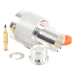 Conector RF N Macho / Ensamble por Rosca / Compatibilidad RG-58/U y RG-142/U / Cuerpo Bronce Plateado / Contacto Oro / Aislante Teflón