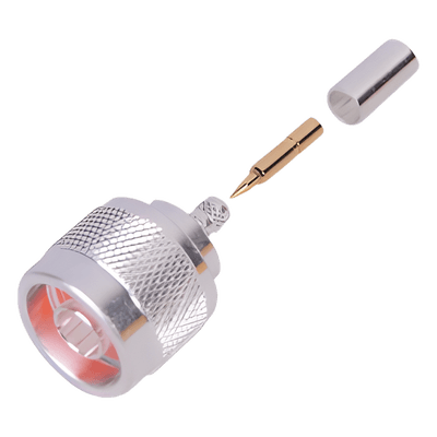 Conector N Macho de Anillo Plegable para Cable LP-195, RG-58/U, Plata/ Oro/ Teflón.