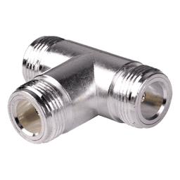 Adaptador RF en T / Triple Conector N Hembra / Cuerpo Bronce Plateado / Contacto Oro / Aislante Teflón