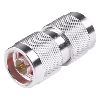 Adaptador Barril en Línea de Conector N Macho a N Macho, Plata/ Oro/ Teflón.