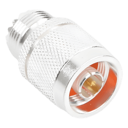 Adaptador Coaxial en Línea / Conector N Macho a UHF Hembra (SO-239) / Cuerpo Bronce Plateado / Contacto Oro / Aislante Teflón