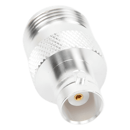 Adaptador Coaxial en Línea / N Hembra a BNC Hembra / Cuerpo Bronce Plateado / Contacto Oro / Aislante Teflón
