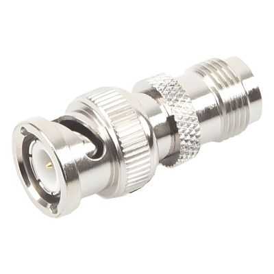 Adaptador en Línea de Conector TNC Hembra a BNC Macho, Níquel/ Oro/ Teflón.