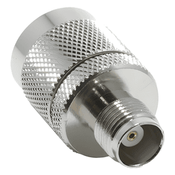 Adaptador RF en Línea / TNC Hembra a N Macho / Cuerpo Bronce Niquelado / Contacto Oro / Aislante Teflón