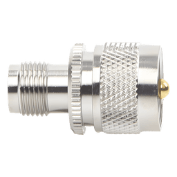 Adaptador de Conector RF / TNC Hembra a UHF Macho PL-259 / Montaje en Línea / Cuerpo Níquel / Contacto Oro / Aislante Teflón
