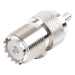 Conector UHF Hembra (SO-239) en Línea, de Anillo Plegable para Cable RG-58/U, RG-142/U, Níquel/ Plata/ Delrin.