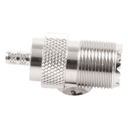Conector UHF Hembra (SO-239) en Línea, de Anillo Plegable para Cable RG-58/U, RG-142/U, Níquel/ Plata/ Delrin.