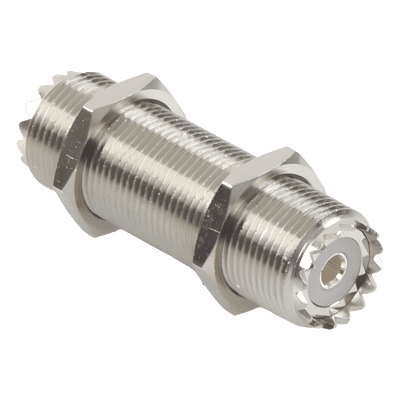Adaptador Pasamuros / Doble UHF Hembra SO-239 / Montaje Chasis / Cuerpo Niquelado / Contacto Plateado