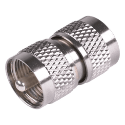 Adaptador RF Coaxial / UHF Macho a UHF Macho / Barril en Línea / Cuerpo Bronce Niquelado / Aislante Teflón