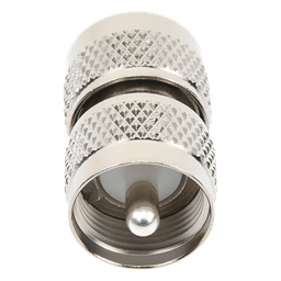 Adaptador RF Coaxial / UHF Macho a UHF Macho / Barril en Línea / Cuerpo Bronce Niquelado / Aislante Teflón