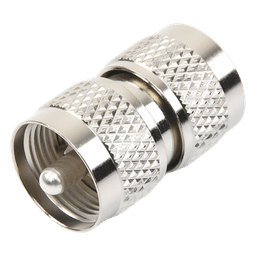Adaptador RF Coaxial / UHF Macho a UHF Macho / Barril en Línea / Cuerpo Bronce Niquelado / Aislante Teflón