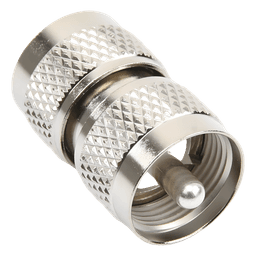 Adaptador RF Coaxial / UHF Macho a UHF Macho / Barril en Línea / Cuerpo Bronce Niquelado / Aislante Teflón