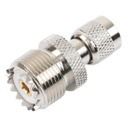 Adaptador Coaxial en Línea / Mini UHF Macho a UHF Hembra (SO-239) / Cuerpo Níquel / Contacto Oro / Aislante Teflón