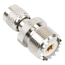Adaptador Coaxial en Línea / Mini UHF Macho a UHF Hembra (SO-239) / Cuerpo Níquel / Contacto Oro / Aislante Teflón