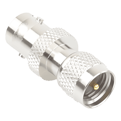 Adaptador en Línea, de Conector Mini UHF Macho a BNC Hembra, Níquel/ Oro/ Teflón.