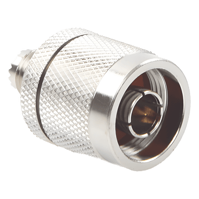 Adaptador en Línea, de Conector Mini UHF Hembra a N Macho, Níquel/ Oro/ Teflón.