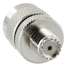 Adaptador en Línea de Conector Mini UHF Hembra a UHF Macho (PL-259), Níquel/ Oro/ Teflón.