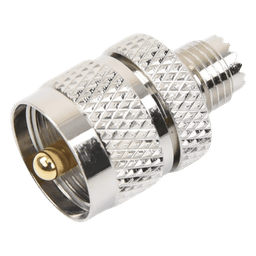 Adaptador en Línea de Conector Mini UHF Hembra a UHF Macho (PL-259), Níquel/ Oro/ Teflón.