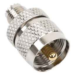 Adaptador en Línea de Conector Mini UHF Hembra a UHF Macho (PL-259), Níquel/ Oro/ Teflón.