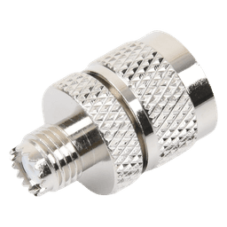 Adaptador en Línea de Conector Mini UHF Hembra a UHF Macho (PL-259), Níquel/ Oro/ Teflón.
