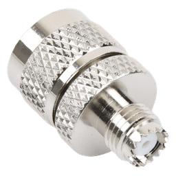 Adaptador en Línea de Conector Mini UHF Hembra a UHF Macho (PL-259), Níquel/ Oro/ Teflón.