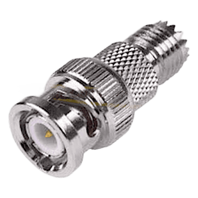Adaptador en Línea de Conector Mini-UHF Hembra a BNC Macho, Níquel/ Oro/ Teflón.