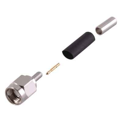 Conector SMA Macho / Anillo Plegable / RG-174/U / Belden 8216 / Cuerpo Bronce Niquelado / Contacto Oro / Aislante Teflón